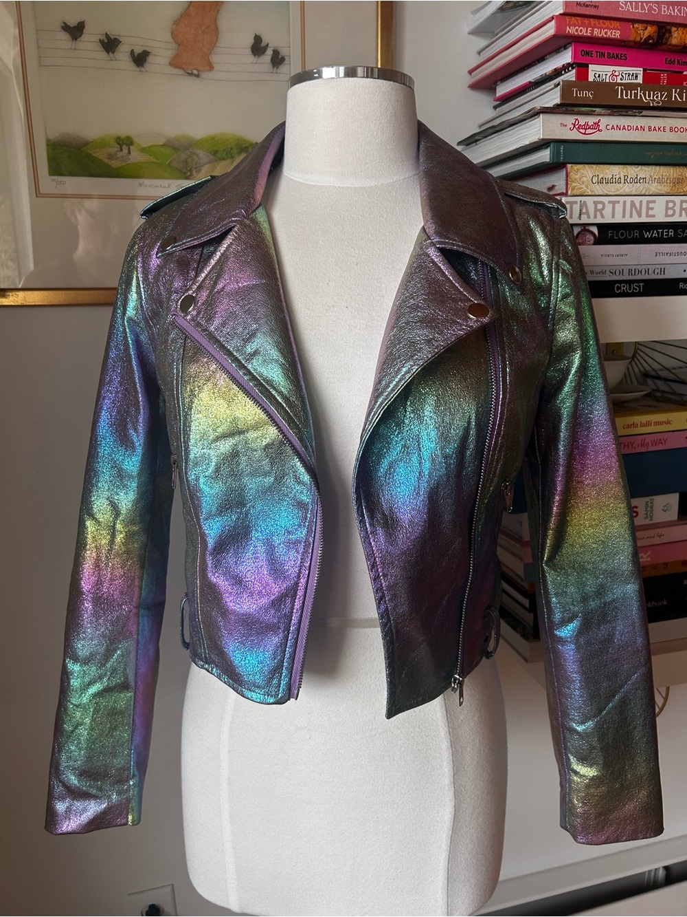 Iridescent Rainbow Moto Jacket - Women FOREVER 21